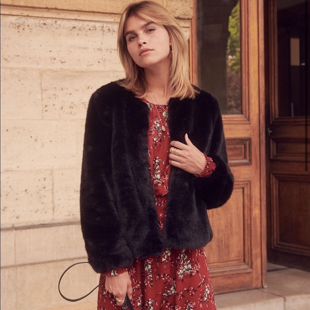 Sézane Black Faux Fur Lio Jacket Sz 34